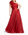 Mac Duggal Plus Size Chiffon Ruffle One-shoulder Gown In Garnet