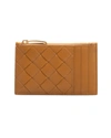 Bottega Veneta Intrecciato Napa Zip Card Case In Caramel