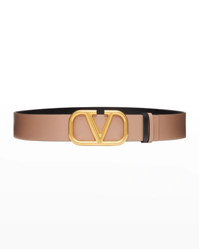 Valentino Garavani Vlogo Leather Belt In Gold