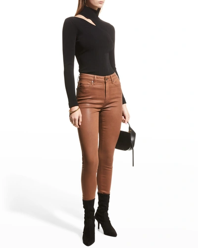 Paige Hoxton Ankle Pants In Cognac Luxe Coated