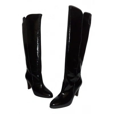 Pre-owned Ferragamo Patent Leather Boots In Black