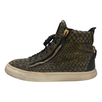Pre-owned Giuseppe Zanotti Coby Leather High Trainers In Khaki