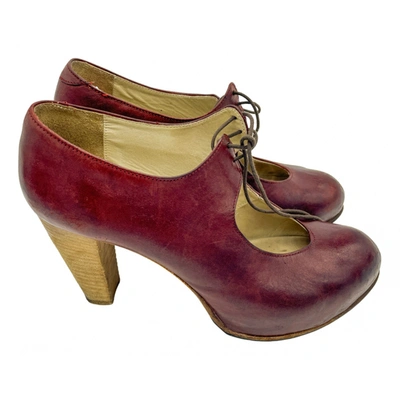 Pre-owned Reinhard Plank Leather Ankle Boots In Burgundy