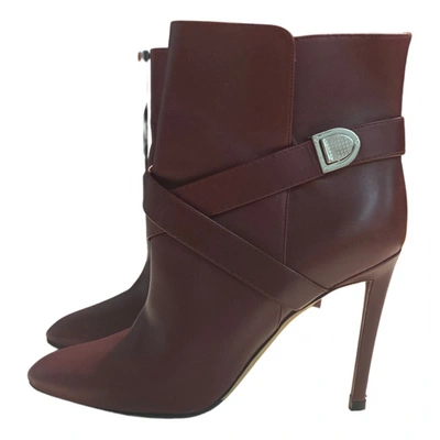 Pre-owned Dior Leather Ankle Boots In Burgundy