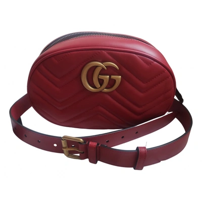 Pre-owned Gucci Gg Marmont Oval Leather Handbag In Red