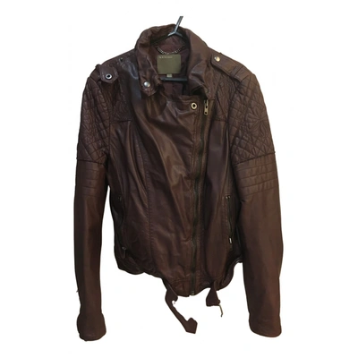 Pre-owned Muubaa Leather Jacket In Burgundy