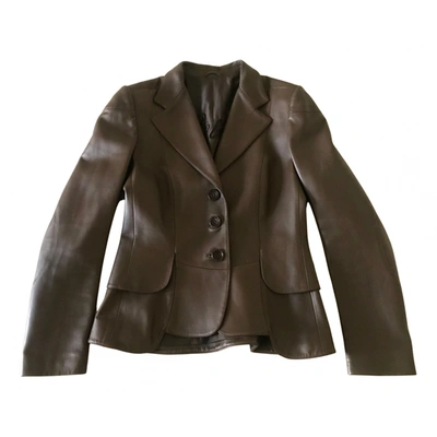 Pre-owned Brioni Leather Blazer In Brown