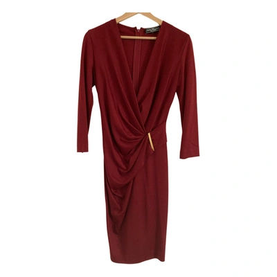 Pre-owned Ferragamo Wool Mid-length Dress In Burgundy
