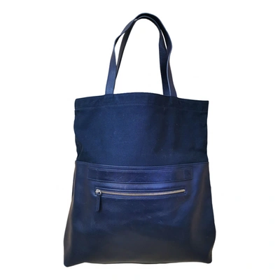 Pre-owned Jcrew Leather Tote In Navy