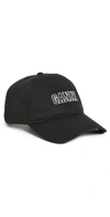 Ganni Embroidered Organic Cotton-twill Baseball Cap In Black