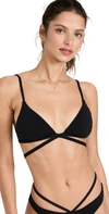 Jonathan Simkhai Harlen Solid Tie Front Bikini Top In Black