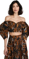 Mara Hoffman + Net Sustain Juana Off-the-shoulder Cropped Printed Tencel Lyocell Top In Black Brown