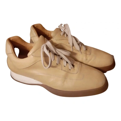 Pre-owned Santoni Leather Trainers In Beige