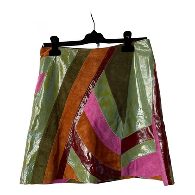 Pre-owned Dolce & Gabbana Leather Mini Skirt In Multicolour