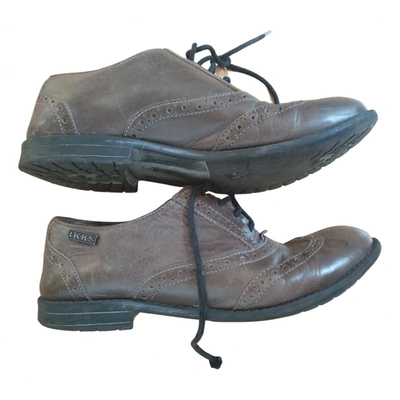 Pre-owned Ikks Leather Lace Ups In Khaki