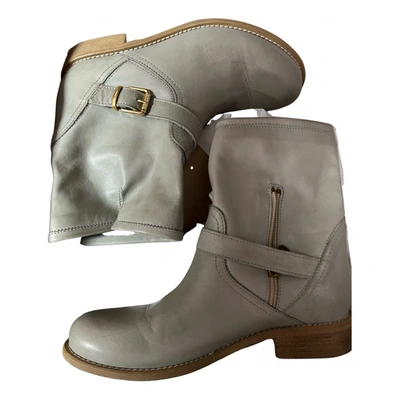 Pre-owned Marella Leather Biker Boots In Grey