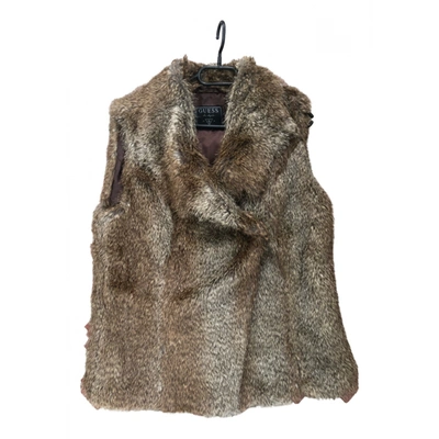 Pre-owned Guess Faux Fur Jacket In Brown