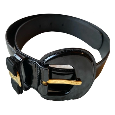 Pre-owned Ferragamo Patent Leather Belt In Black