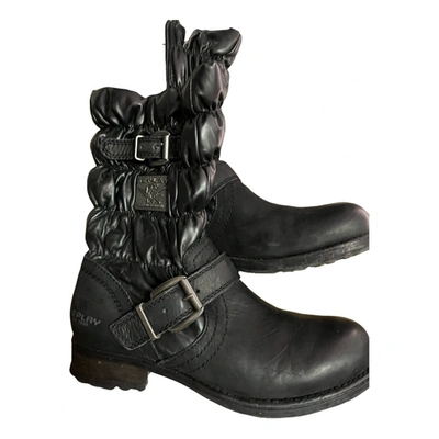 Pre-owned Replay Leather Biker Boots In Black