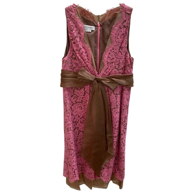 Pre-owned Kay Unger Lace Mid-length Dress In Pink