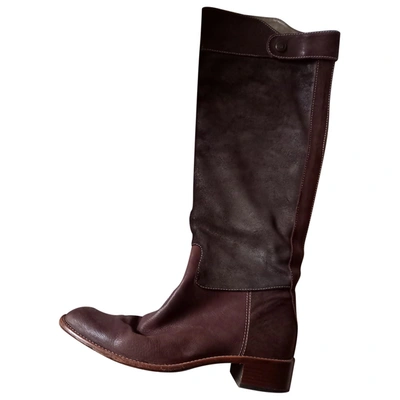 Pre-owned Santoni Leather Riding Boots In Brown