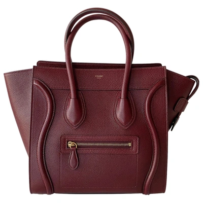 Pre-owned Celine Luggage Leather Tote In Burgundy