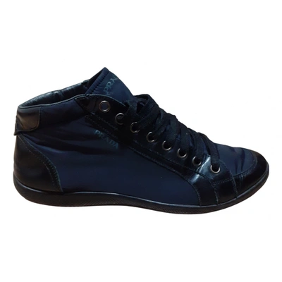 Pre-owned Prada Cloth High Trainers In Navy