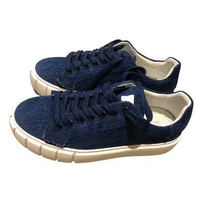 Pre-owned Primury Tweed Trainers In Navy