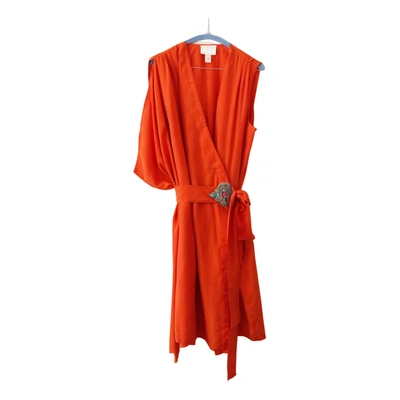 Pre-owned Class Cavalli Silk Mid-length Dress In Orange
