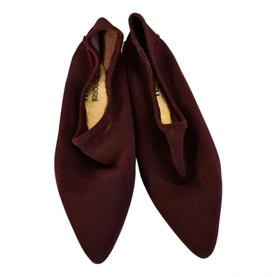 Pre-owned Sergio Rossi Cloth Flats In Burgundy