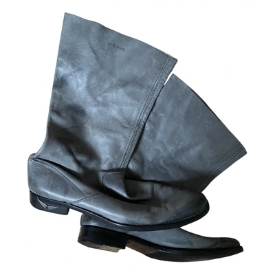 Pre-owned Allsaints Pony-style Calfskin Ankle Boots In Grey