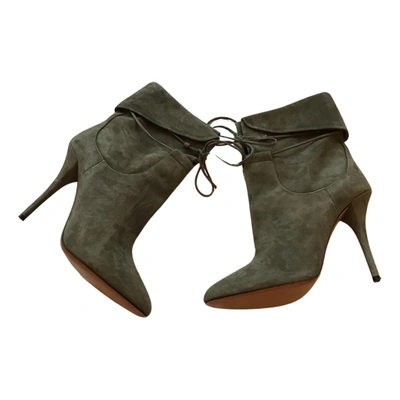 Pre-owned Aquazzura Lace Up Boots In Khaki