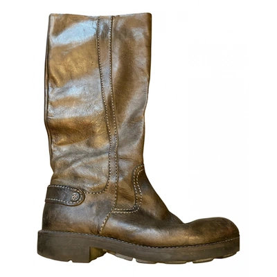 Pre-owned Manila Grace Leather Biker Boots In Brown