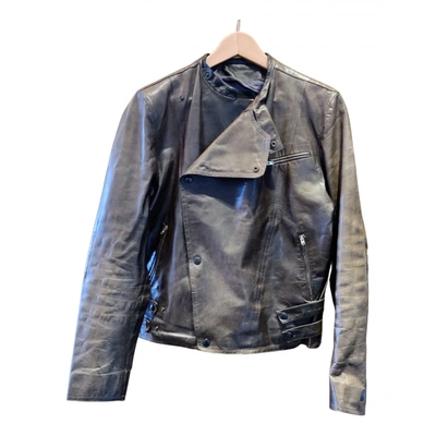 Pre-owned Costume National Leather Jacket In Khaki