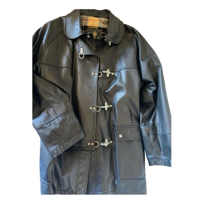 Pre-owned Fay Leather Peacoat In Black