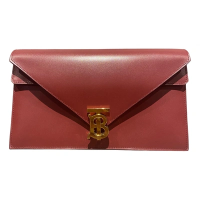 Pre-owned Burberry Tb Bag Leather Clutch Bag In Burgundy