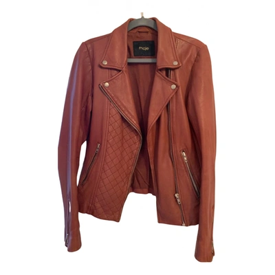 Pre-owned Maje Leather Jacket In Burgundy
