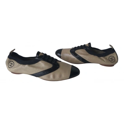 Pre-owned Chanel Patent Leather Trainers In Beige
