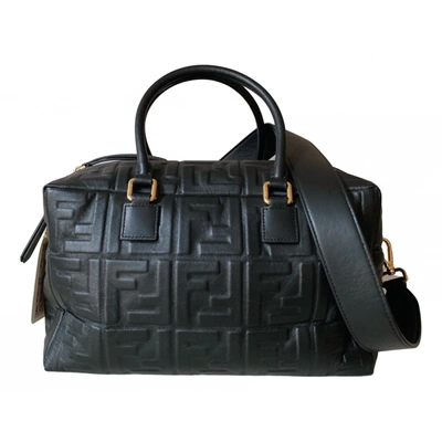 Pre-owned Fendi Ff Leather Bowling Bag In Black