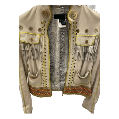 Pre-owned Just Cavalli Leather Short Vest In Beige