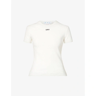 Off-white Branded-print Stretch-cotton T-shirt In White