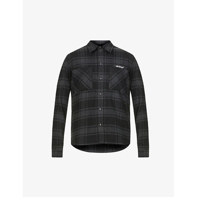 Off-white Check-print Relaxed-fit Recycled-cotton-blend Shirt In Grey/black