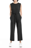 Max Studio French Terry Waist Tie Jumpsuit In Black