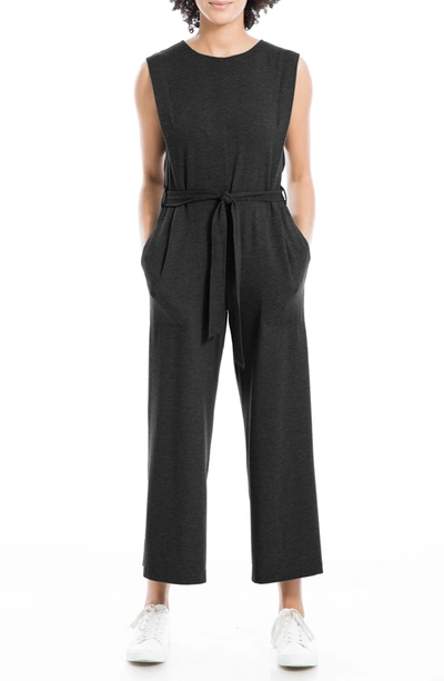Max Studio French Terry Waist Tie Jumpsuit In Black
