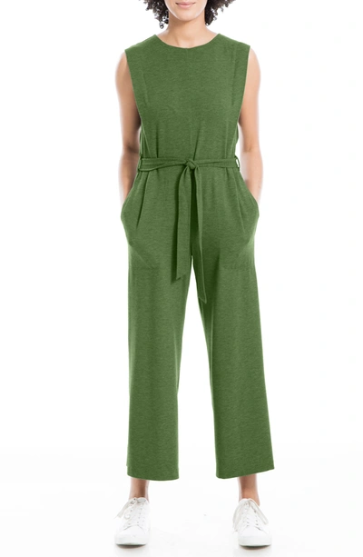 Max Studio French Terry Waist Tie Jumpsuit In Cypress