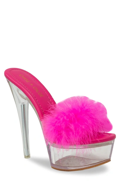 Chase & Chloe Serenity Faux Fur Stiletto Mule Sandal In Fuchsia