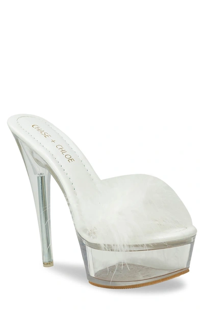 Chase & Chloe Serenity Faux Fur Stiletto Mule Sandal In White