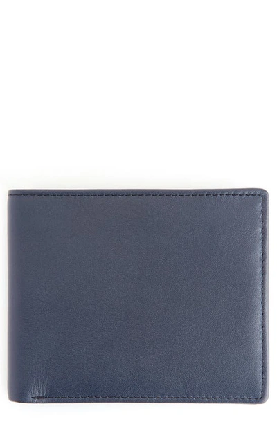 Royce New York Leather Rfid-blocking Id Flap Bifold Wallet In Navy/ Orange
