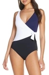 TOMMY BAHAMA COLORBLOCK SCOOP BACK ONE-PIECE SWIMSUIT