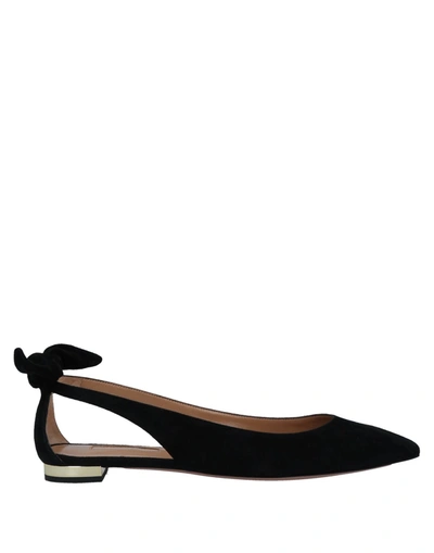 Aquazzura Forever Marilyn Cutout Ballet Flats In Black Suede